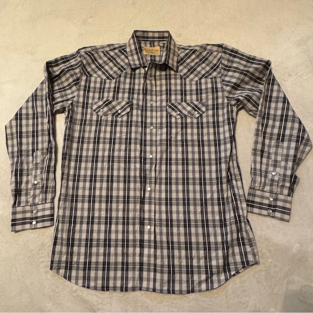 Cowboy Legend Men's Black and White Plaid Pearl Snap Shirt